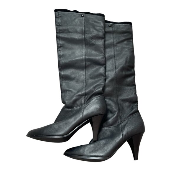 Women’s Black Leather Over Knee Pull On Boots Stiletto Heel Boots US 7 - Picture 3 of 6